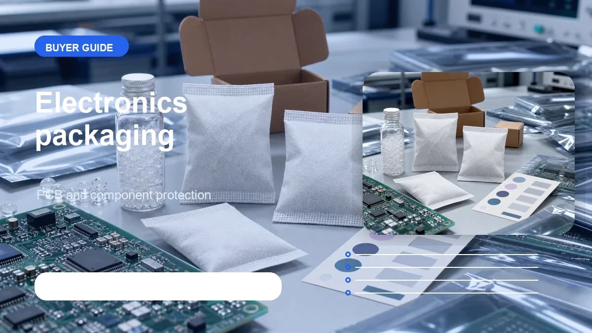 Electronics packaging desiccant visual visual for DryGelWorld industrial desiccant buyers