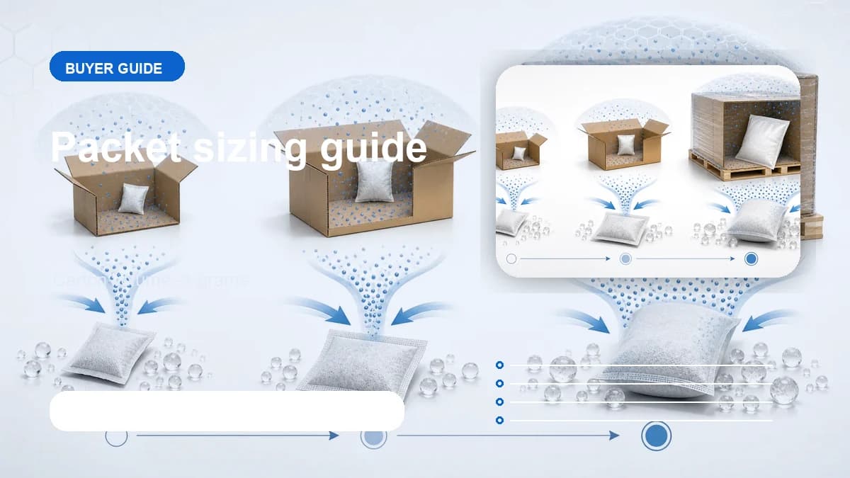 Silica gel packet sizing guide visual visual for DryGelWorld industrial desiccant buyers