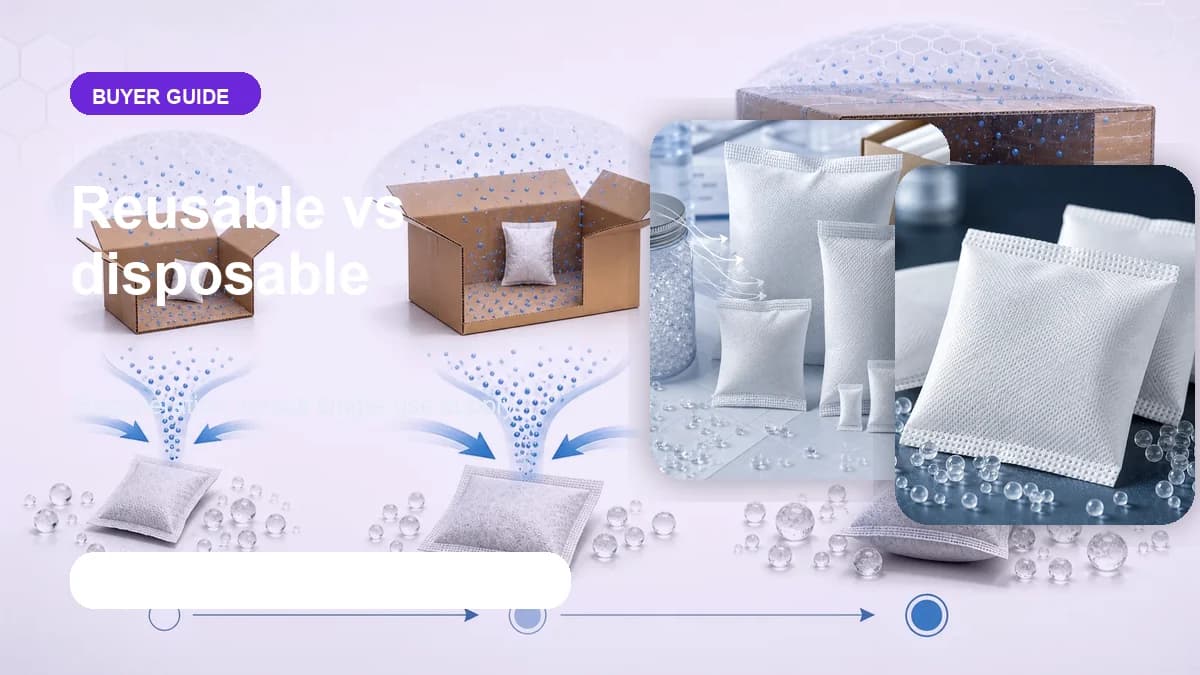 Reusable versus disposable desiccants visual visual for DryGelWorld industrial desiccant buyers