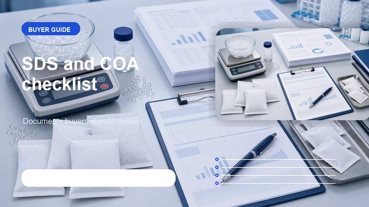 Silica gel SDS and COA buyer document visual visual for DryGelWorld industrial desiccant buyers