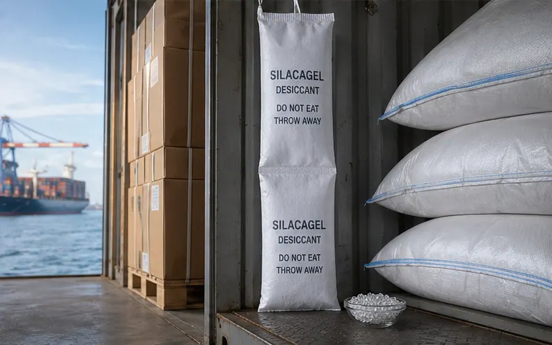 VoyaSorb Container Strips: High-adsorption maritime hanging strips for international container loads, long-haul shipping, and extreme humidity transit.