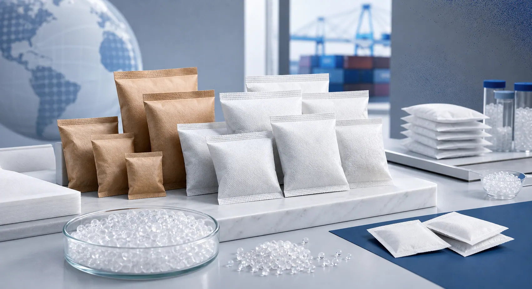 Industrial silica gel desiccant in sachets, beads, and bulk from DryGelWorld