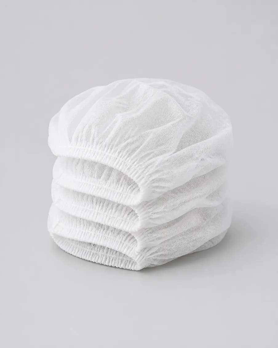 Bouffant Hair Nets for Safety and PPE: Disposable bouffant hair nets in green and white for food processing, manufacturing, healthcare, and industrial PPE programs.