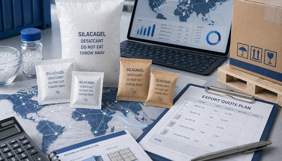 Silica gel procurement documents, calculator, and product packs