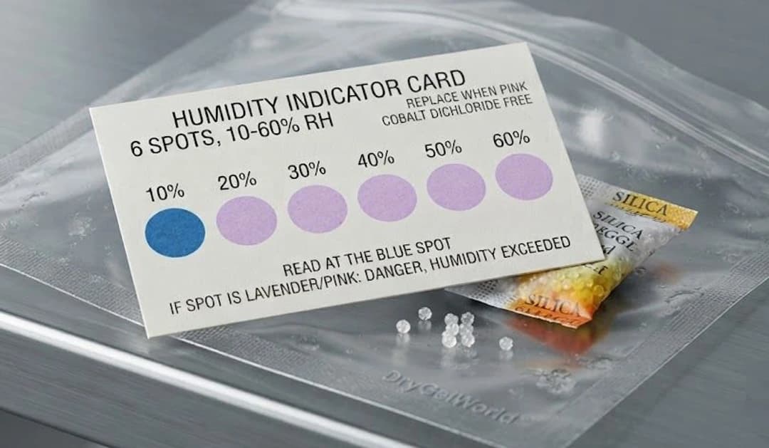 Humidity Indicator Cards (HIC) | Dry Gel World product supply Humidity Indicator Cards (HIC) - Reversible humidity indicator cards that change colour at set relative-humidity thresholds, for moisture-sensitive electronics, dry-pack, and export QC. Sourced and private-labelled to your specification.