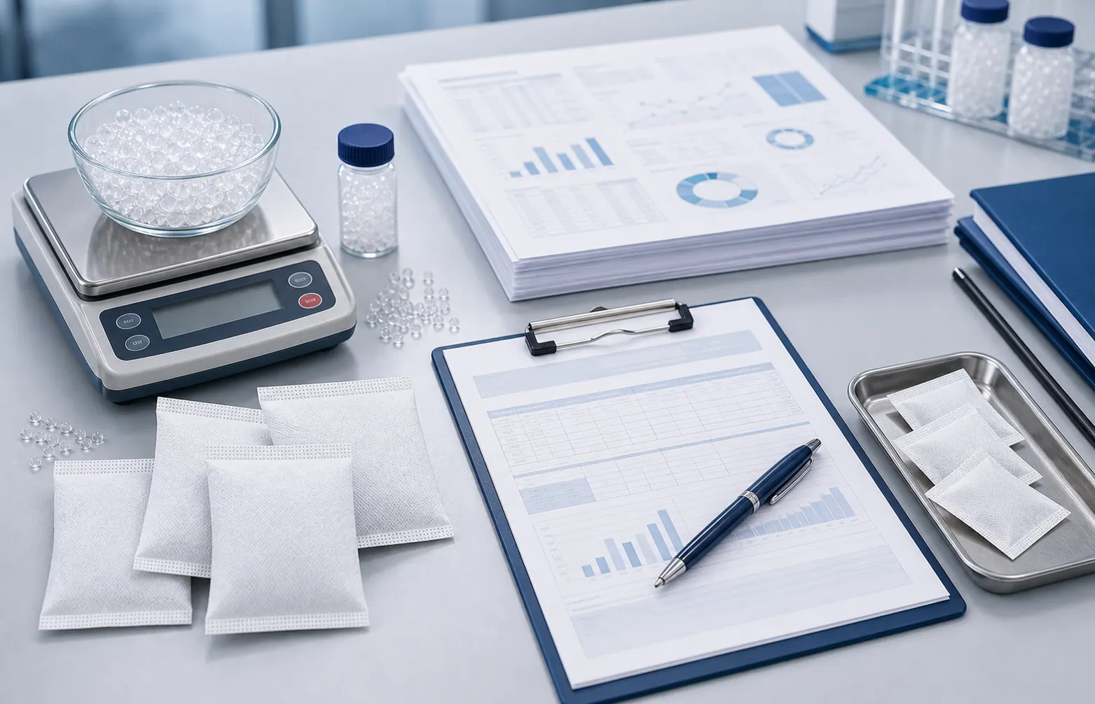 Silica gel quality control documents and product samples